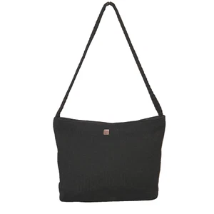Lina Shoulder Bag Woven Zip Top Black Knit Handbag Purse Boho Hobo - Picture 1 of 12