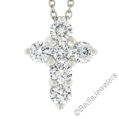 New Platinum 1.53ctw Shared Prong Round Brilliant Diamond Cross Pendant w/ Chain - Image 1 of 4