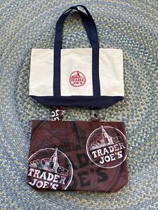 Trader Joe’s Canvas Reuseable Shopping Bag Totes Lot (2) 
