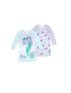 NWT 2-Pack Girls 10-12 Fleece Nightgowns Pajamas Sleepshirts MERMAID Sea Shells - Picture 1 of 2
