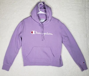 Champion Logo Hoodie Sweatshirt Womens Size Medium M Purple Hooded Pullover  - Picture 1 of 12