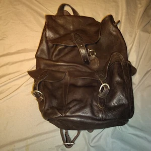 Vintage London Fog Brown Genuine Leather Shoulder Strap Camping Travel Backpack - Picture 1 of 14