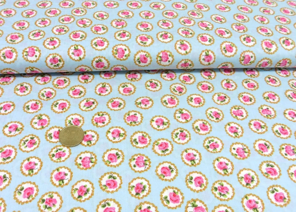 Rosanna hellblau Baumwolle Popeline Webware Blumenstoff Meterware 50 cm - Bild 1 von 1