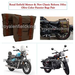 For Royal Enfield "METEOR & CLASSIC REBORN 350" Olive Color Pannier Bags Pair