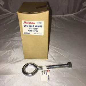 10 Stück True Value Augenschrauben mit Muttern Stahl verzinkt 3/8"-16 x 5" 434004 Neu - Bild 1 von 2