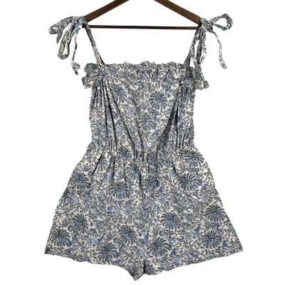 Romper H&M floral botânico caprichoso babado romântico azul marfim tamanho 10 - Imagem 1 de 4