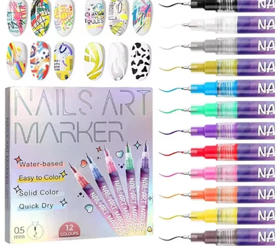 Juego de bolígrafos para arte en uñas de 12 colores impermeables de 0,5 mm bolígrafos de esmalte de uñas de secado rápido Foto 1 de 4