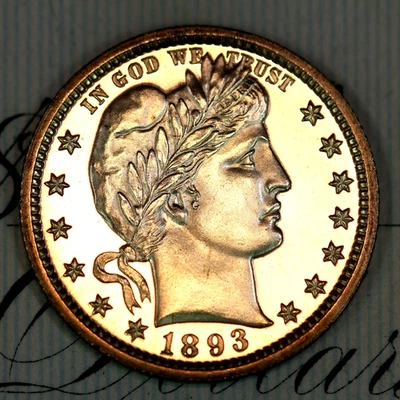 * 1893 ULTRA DCAM * PRISTINE++ GEM PROOF BARBER QUARTER * FROM COLLECTION - Image 1 of 3