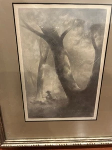 Thomas Tony Pencil Signed Framed Art Work Trees Boy 13”X16” - Picture 1 of 12