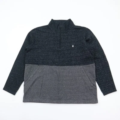 Volcom 1/4 Zip Sweatshirt Fleece Mens Small Black Gray Pullover Pockets - Image 1 of 4