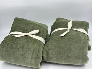 NWOT Set/2 WEST ELM Worn Velvet Curtain, Blackout, 48x96, Tarragon Green - Picture 1 of 5