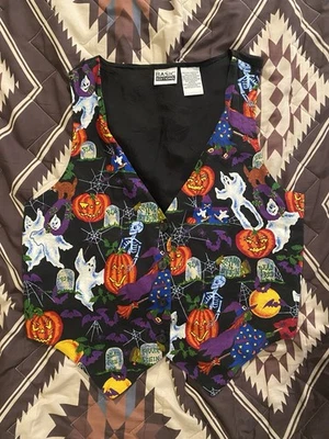 Vintage Basic Editions Halloween Vest Sheer Back Tie Ghost Jack O Lantern Medium - Image 1 of 4
