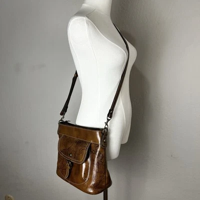 Bolso de Hombro de Cuero Patricia Nash Toscana Bandolera Cartera Firma Mapa Estampado Foto 1 de 4
