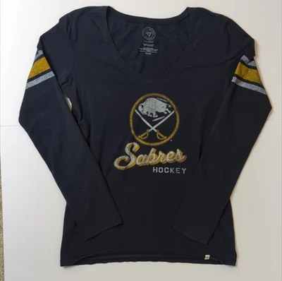 Camiseta de hockey Forty Seven marca Buffalo Sabres manga larga cuello en V - XL para mujer Foto 1 de 4