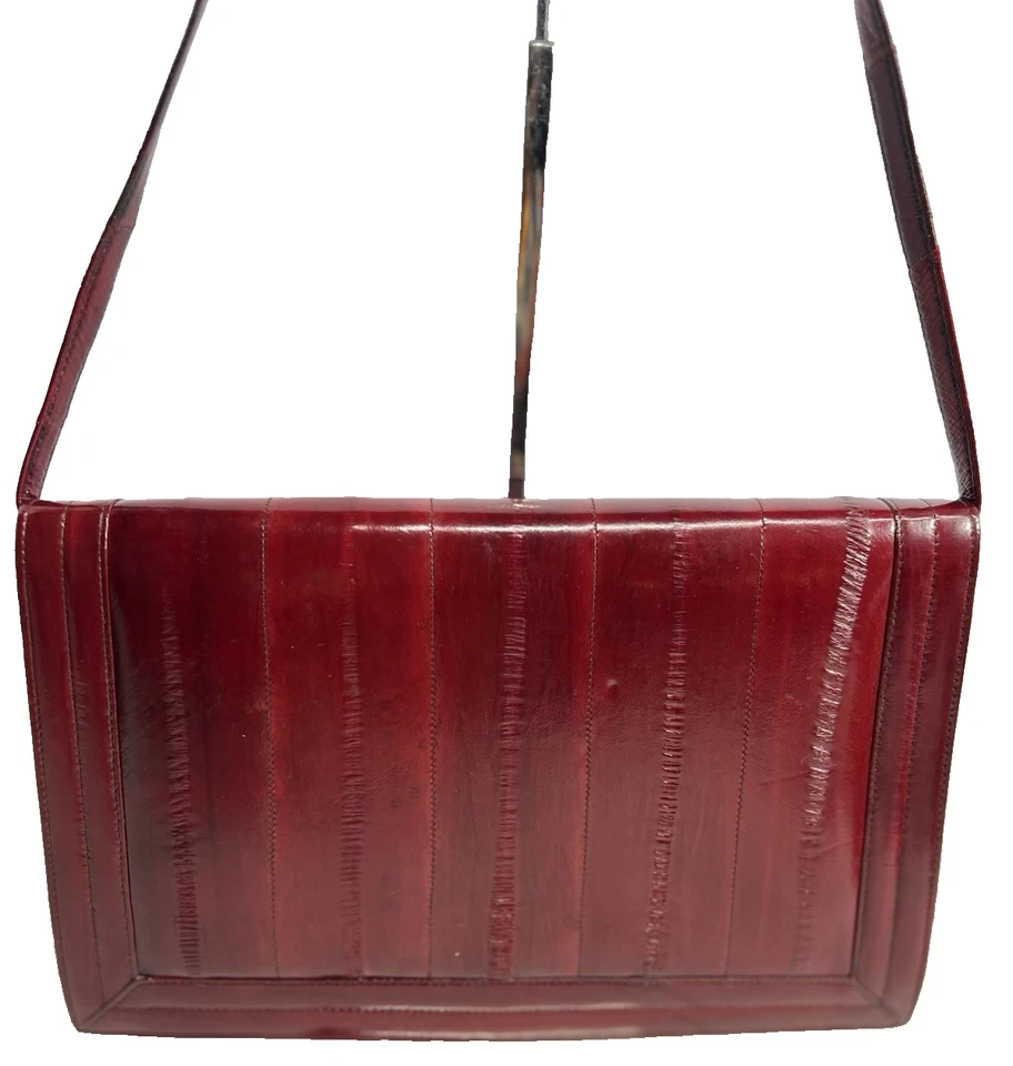 Bolso Bandolera Convertible Cuero Borgoña Rojo Piel EEL De Colección Foto 1 de 4