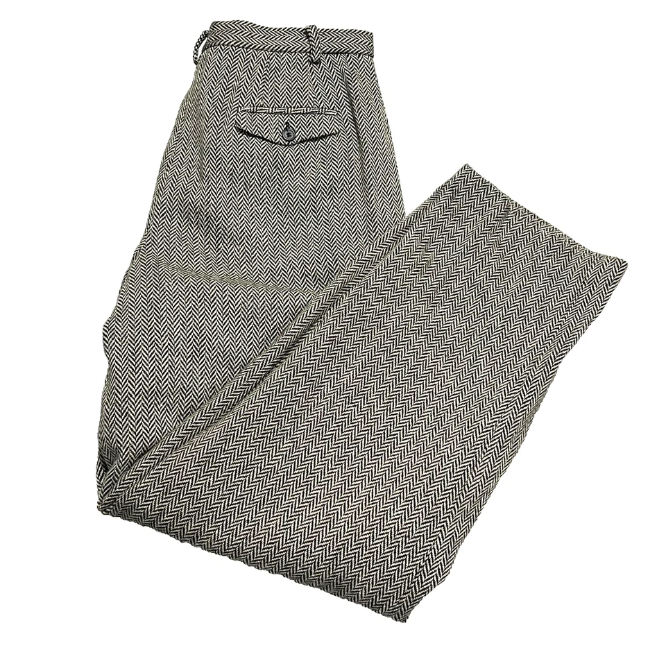 Pantalones vintage Ann Taylor para mujer 14 negro crema mezcla de lana espiga tiro alto Foto 1 de 4