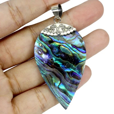 925 Sterling Silver Pendant Pear Mother Of Pearl 50x29mm Gemstone Jewelry - Image 1 of 4