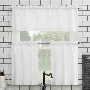 54"X36" White Tier/Valance Set, Semi Sheer, Microfiber, Kitchen Tier, Mainstays - Picture 1 of 11