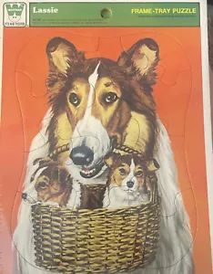 Vintage Toy Lassie Puzzle Basket Of Puppies Collie 1973 Frame Tray Whitman - Picture 1 of 1