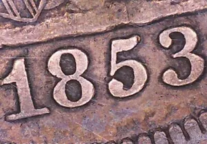 1853 Seated Liberty Quarter - Type 2, Doubling Error; Old US Silver Coin Money - Picture 1 of 17