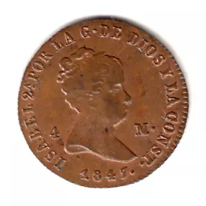ESPAÑA 4 maravedis cobre 1847 Jubia - Reina Isabel II - preciosa pieza - Picture 1 of 2