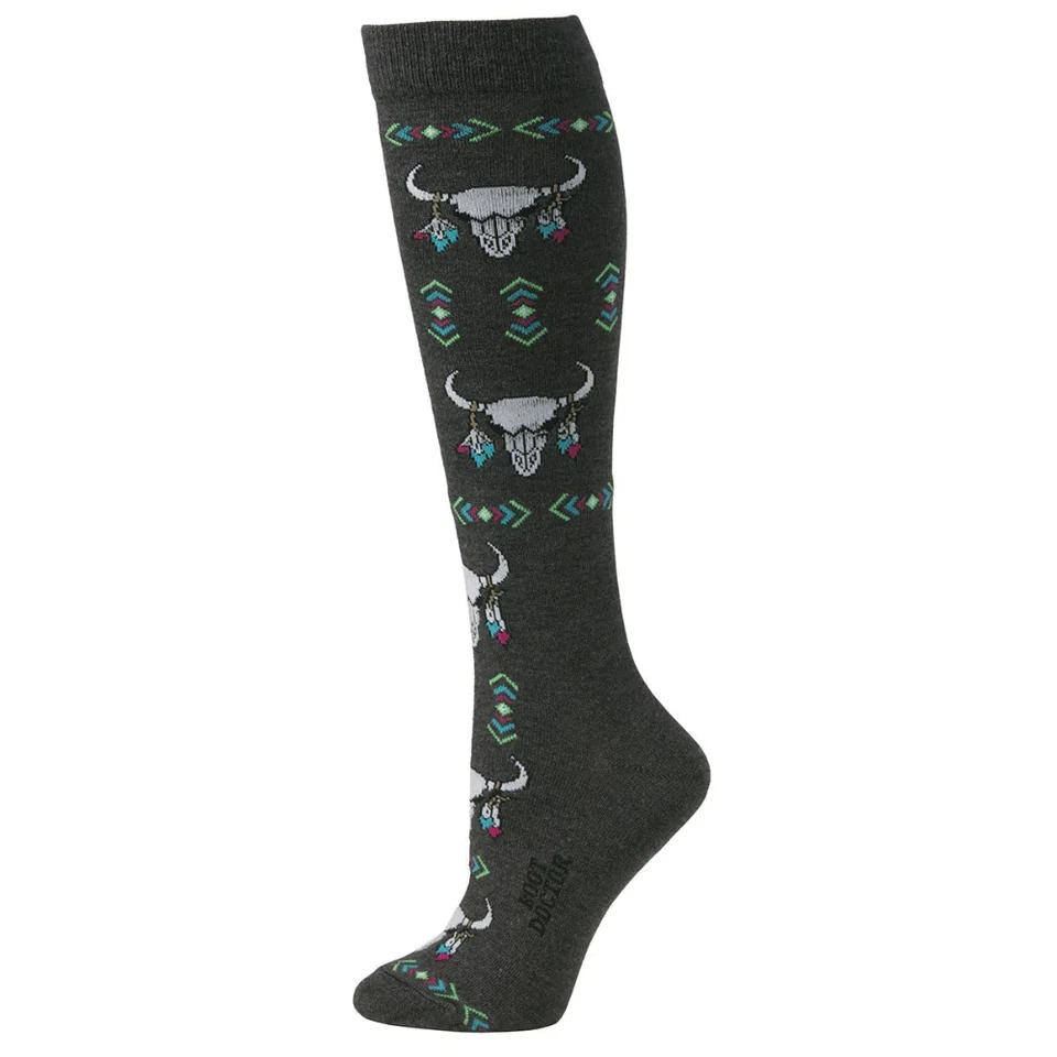 Calcetines altos Boot Doctor para dama con patrón de calavera y azteca gris oscuro 0417006 Foto 1 de 1