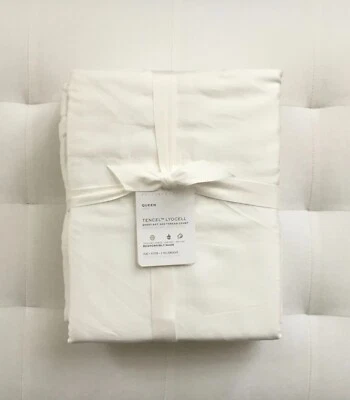 Juego de sábanas Pottery Barn TENCEL Queen con 2 fundas de almohada tejido satinado blanco nuevo con etiquetas Foto 1 de 2