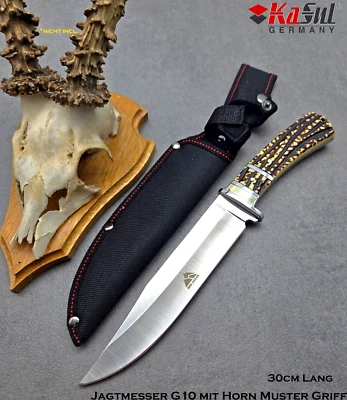 JAGD MESSER G10 | Bowiemesser Horn-Designe Griff 30cm 314g WUNDERSCHÖN +Etui - Bild 1 von 4