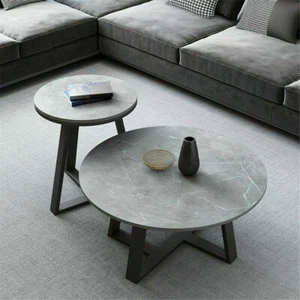 Exclusive Design 2PCS Nesting Marble Coffee Table Round Side Table w/ Metal Base - Picture 1 of 12