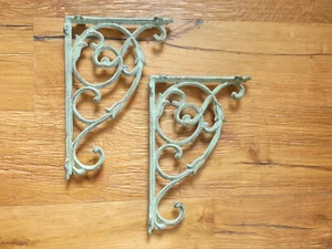 Regalwinkel Gusseisen Grün 2 Stück – Regalstützen Antik Stil Vintage Wandkonsole - Picture 1 of 5