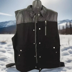 L.R.G. GENUINE LEATHER & WOOL FULL ZIP WINTER SKI VEST BLACK/BLACK MENS SIZE 3XL - Picture 1 of 9
