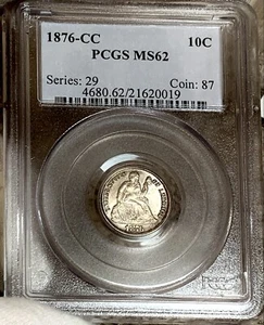 1876-CC ~ Rare DDR ~ Seated Liberty Dime ~ PCGS MS62 PQ ~ Blazing Platinum TONER - Picture 1 of 23