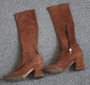 BIBA RARE TAN VINTAGE EARLY 00s DOES 60s GOGO SUEDE ZIP KNEE HIGH BOOTS UK 5 38 - Picture 1 of 21