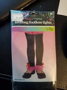 Love bug footless tights  ~ Child Size 4-6 ~ Flutter Fairies Pink w/red bow NEW  - Picture 1 of 5