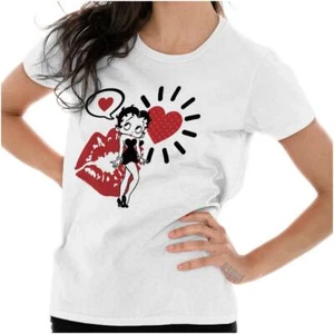 Betty Boop Vintage Retro Cartoon Love Kisses Womens Top Junior Graphic Tee - Picture 1 of 8