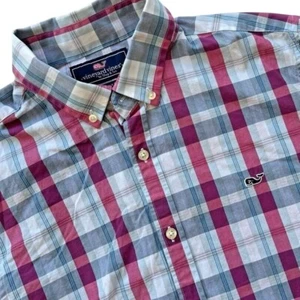 Camicia uomo Vineyard Vines media slim fit balena abbottonata blu rosa a quadri - Foto 1 di 6