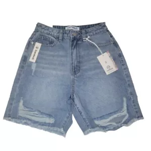 Iueudout Women's High Waist Ripped Straight Leg Light Blue Denim Short Size 3 - Picture 1 of 11