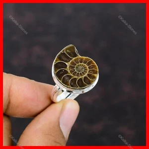 Anillo Pera Amonita Piedra Fósil Madre Declaración Talla Todas las Tallas Plata de Ley - Imagen 1 de 6