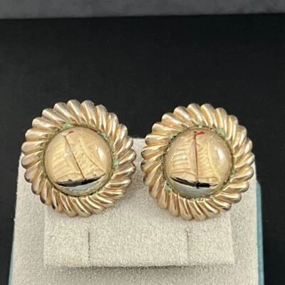 Gemelos de vidrio burbuja pintados al revés velero barco tono dorado náutico vintage Foto 1 de 4