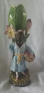Antike Barbotine Majolika figürliche Blackamoor Blumenüberlauf Vase 19. Jahrhundert - Bild 1 von 14