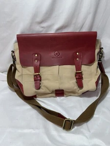 Rote Leder Canvas Laptop Messenger Bag Unisex Schulter Aaron Lederwaren - Bild 1 von 20