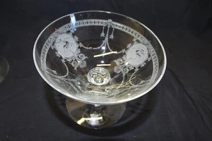 Heisey Pied Piper Set of 4 Low Sherbets / Saucer Champagnes - Etched - Picture 1 of 4