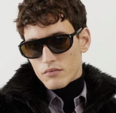 $485 Authentic Tom Ford FT1002-01J Oversized shiny Black Sunglasses Unisex - Image 1 of 4