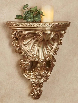 Touch of Class Joelle Wall Shelf Resin Antique Gold L220 AG Decorative Shelf - Image 1 of 4