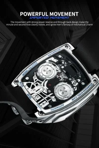 Automatic Men Watch Bugatti Chiron Style Luxury Tonneau Mechanical Engine Dial - Picture 1 of 13