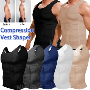 Mens Slimming Tummy Body Shaper Vest Compression T-Shirt Ultra Durable Tops Tank - Picture 1 of 28