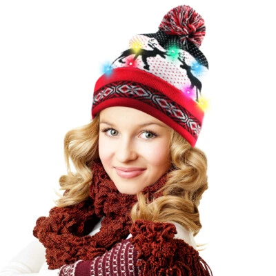 Hombres Mujeres Gorro Sombrero Intermitente Tejido Gorra 10LED Luces Sombrero Regalos de Navidad Foto 1 de 4