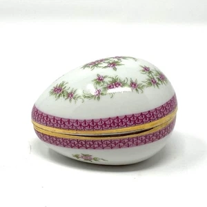 Porcelain Egg vintage TRINKET BOX Pink Flowers Gold 2032 Made In Japan 3” Easter - Picture 1 of 5