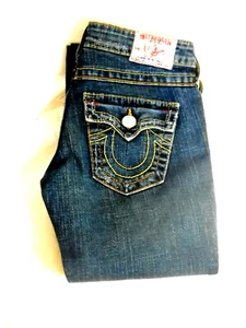 Jeans donna True Religion Joey 25 x 34 distress bootcut lavaggio scuro 99% cotone - Foto 1 di 7
