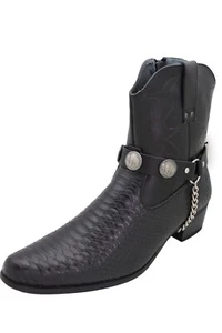Herren Biker Silber Metall Kette Paar Schwarz Kunstleder 2 Stiefel Riemen Büffel Anhänger - Bild 1 von 20